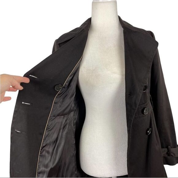 Zara Double Breasted Pleated Trench Coat Jacket Dark Brown Size Small Office Job - Picture 11 of 15